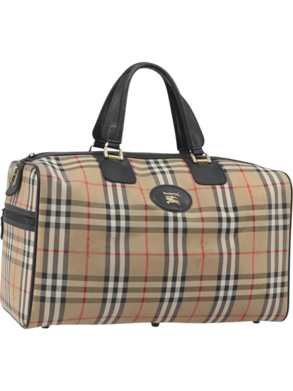 Burberrys Nova Check Boston Bag Canvas Beige Gold